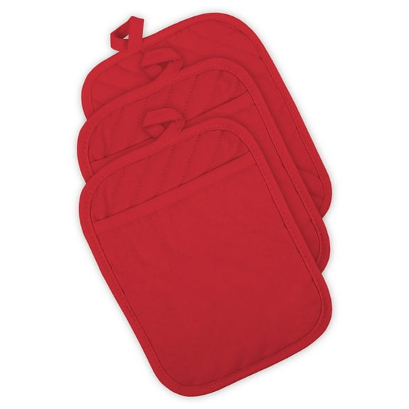 DII Modern Style Cotton Quilted Potholder in Red Finish (Set of 3)