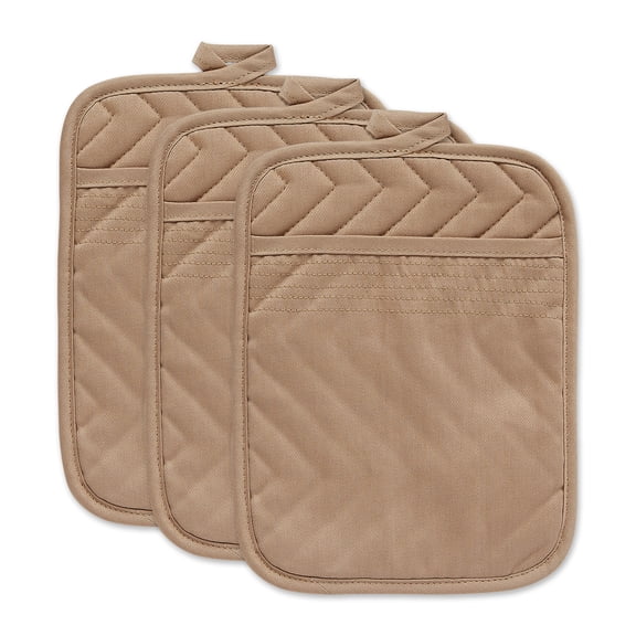 Contemporary Home Living Quilted Cotton Kitchen Potholders - 9" - Tan - Set of 3
