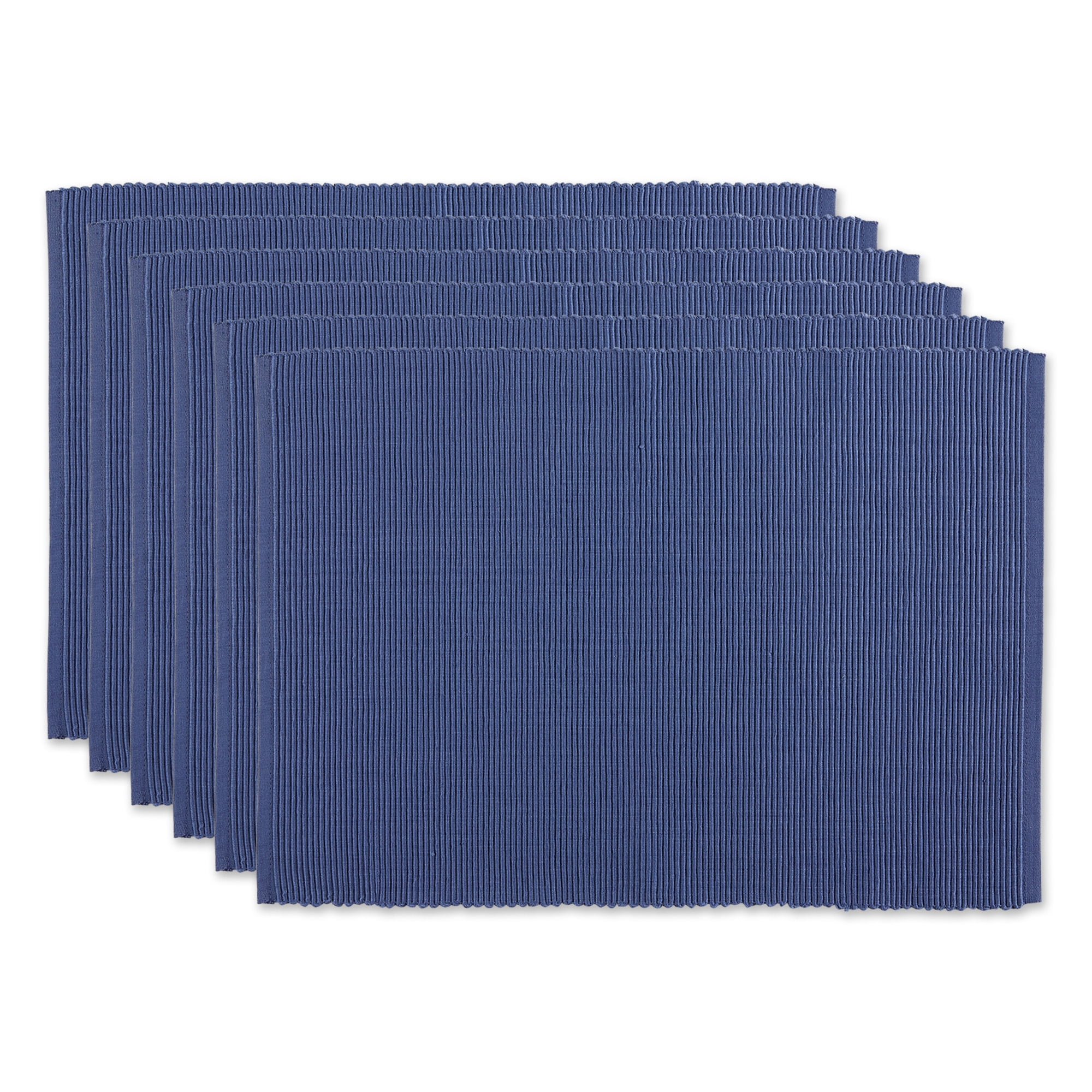 Contemporary Home Living Solid Ribbed Cotton Placemats - 19" - Egyptian Blue - Set of 6