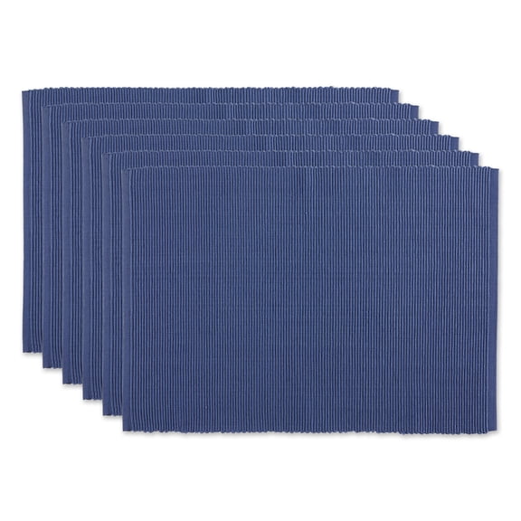 Contemporary Home Living Solid Ribbed Cotton Placemats - 19" - Egyptian Blue - Set of 6
