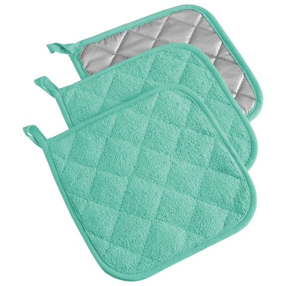 DII Modern Style Cotton Terry Potholder in Aqua Blue Finish (Set of 3)