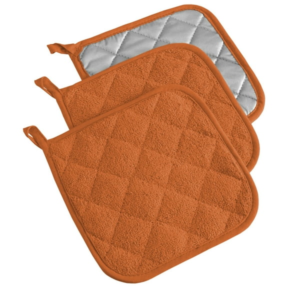 DII Modern Style Cotton Terry Potholder in Spice Orange (Set of 3)