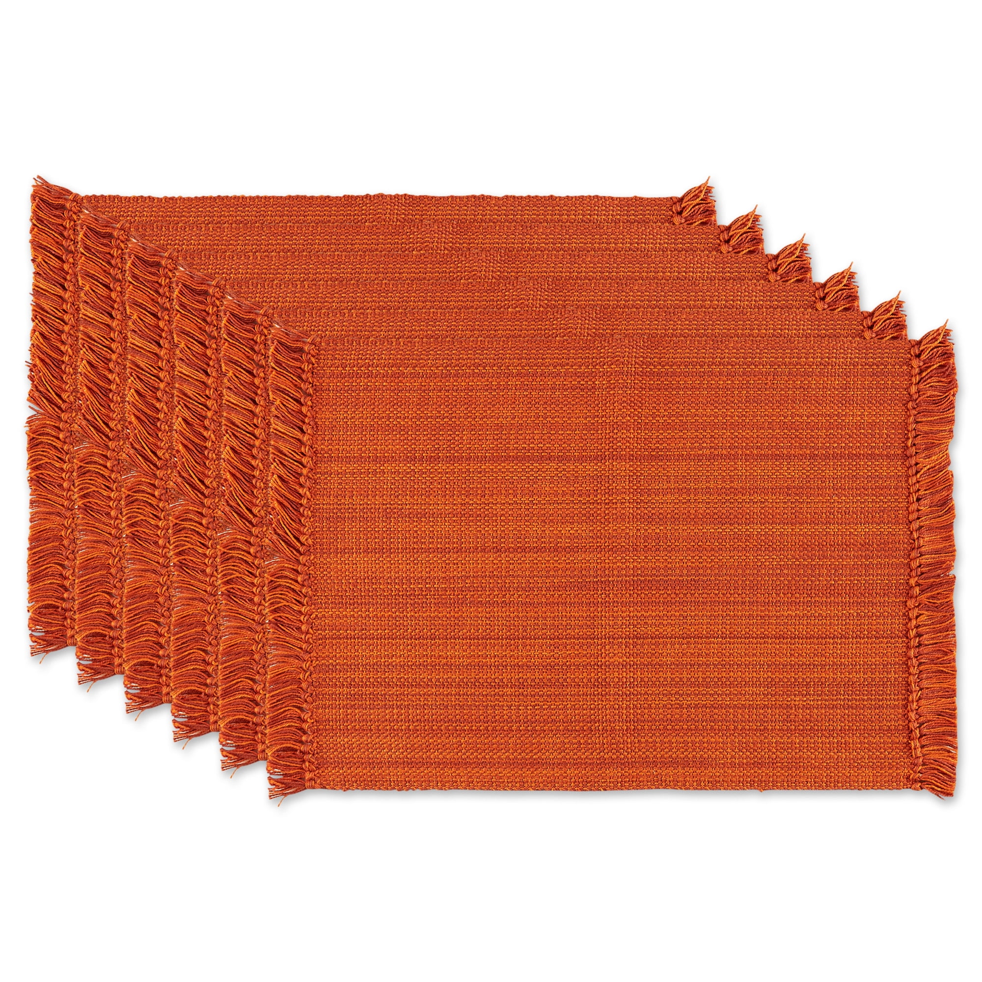 Contemporary Home Living Knotted Fringe Rectangular Woven Cotton Placemats - 19" - Burnt Orange -