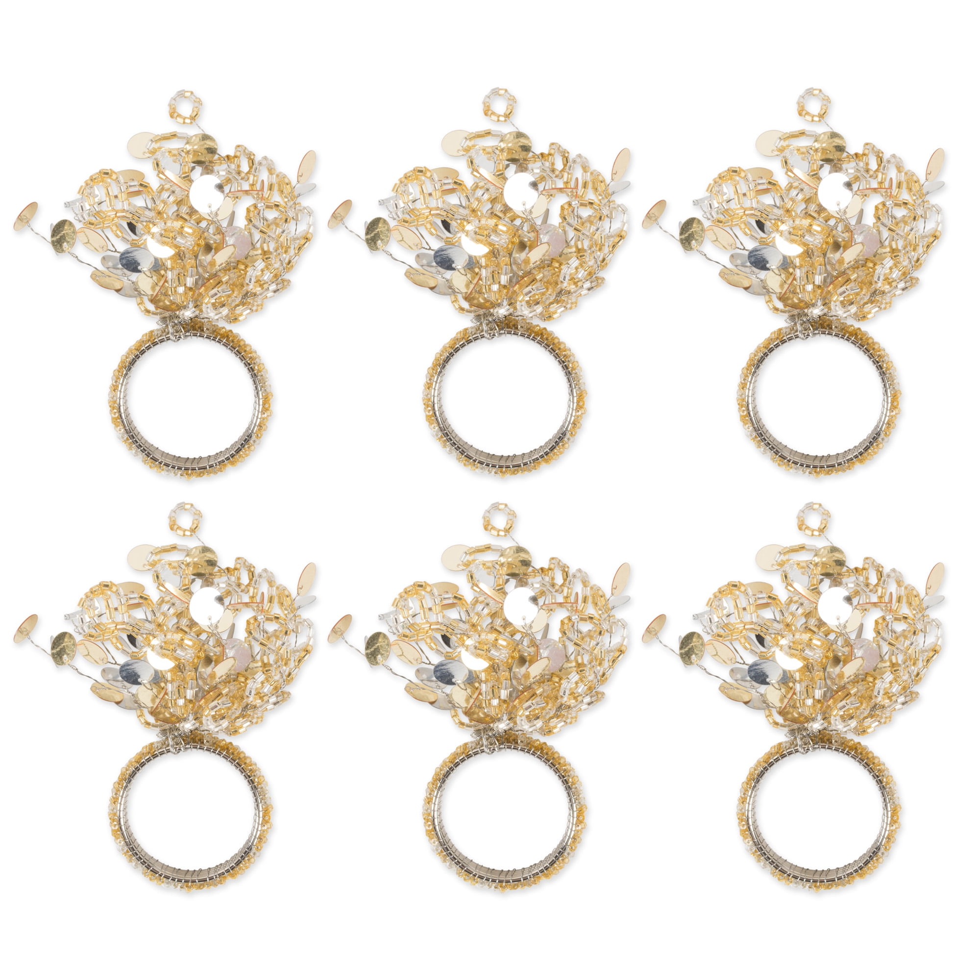 Gold Beaded Sparkle Christmas Napkin Ring Set, 6 Pieces