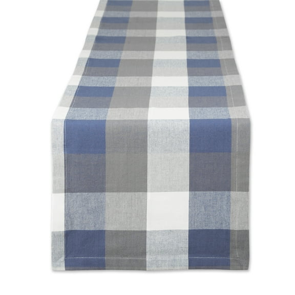 DII Tri-Color Checkered Cotton Table Runner, French Blue, 14"W x 72"L