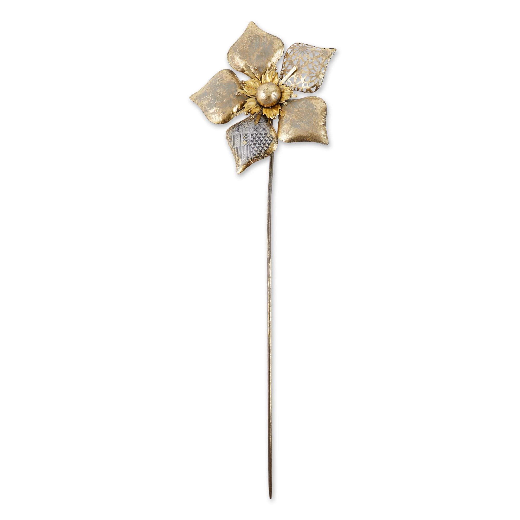 Large Gold and Silver Iron Flower Garden Stake