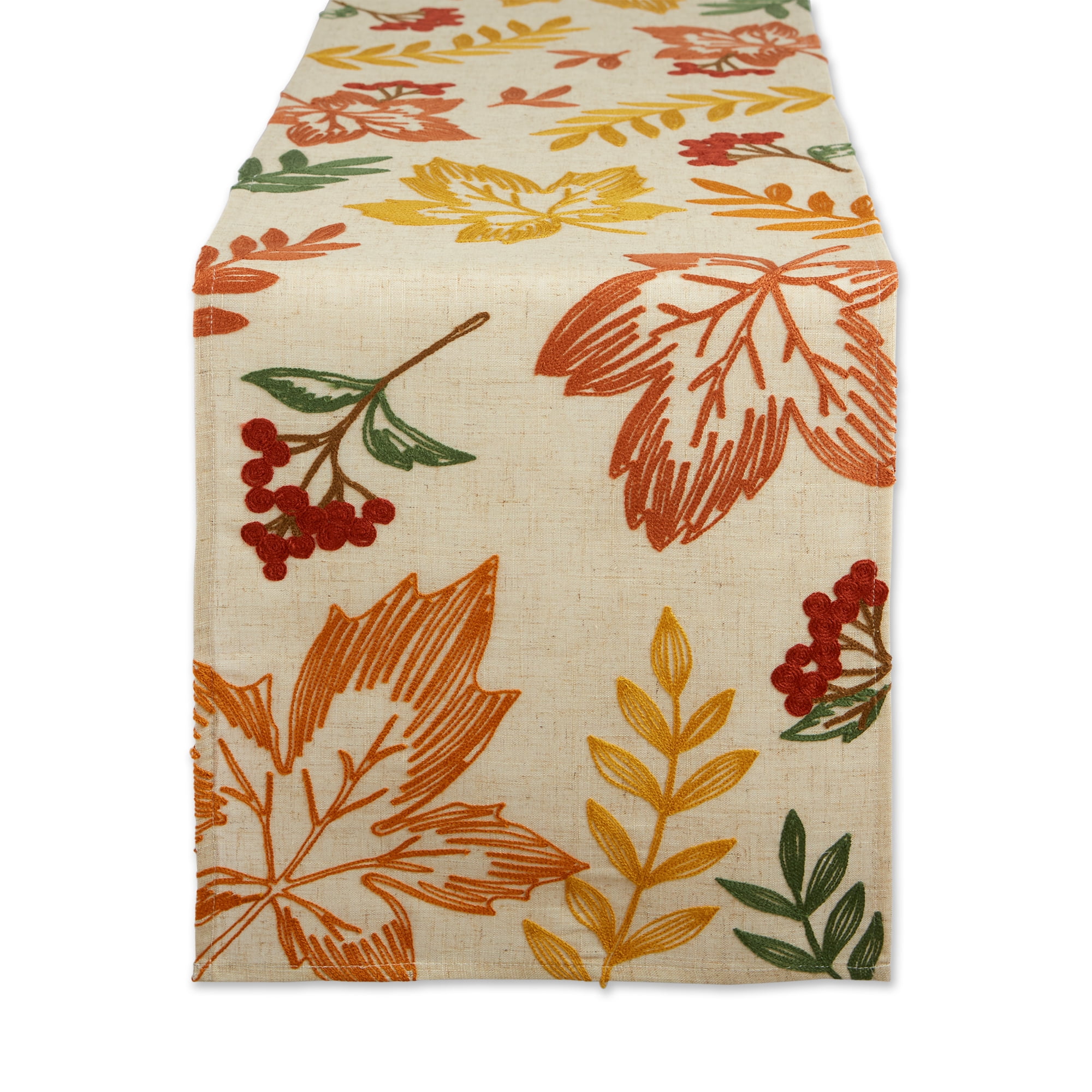 Fall Scattered Leaves Embroidered Cotton Polyester Table Runner