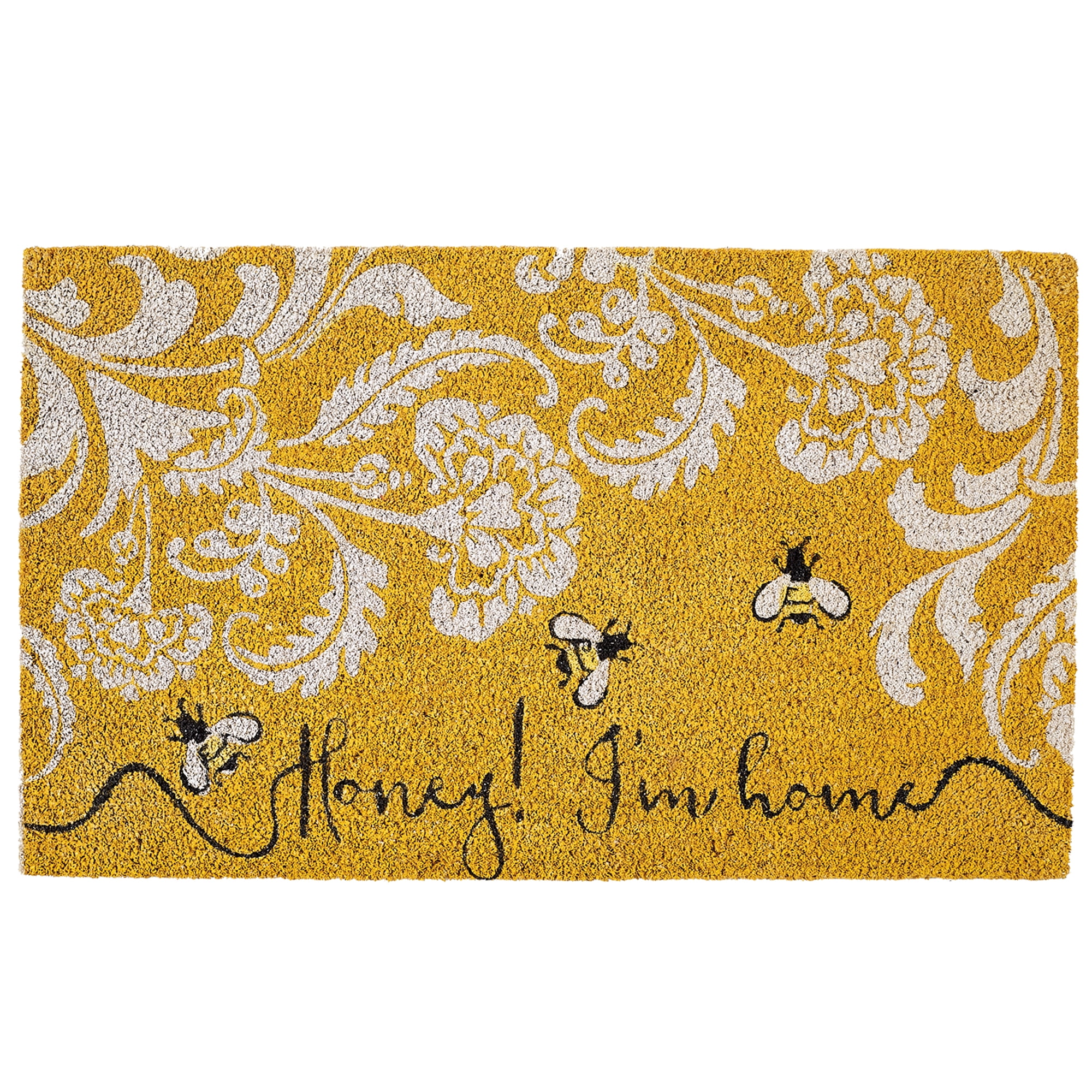 Honey I'm Home Yellow and White Coir Outdoor Doormat