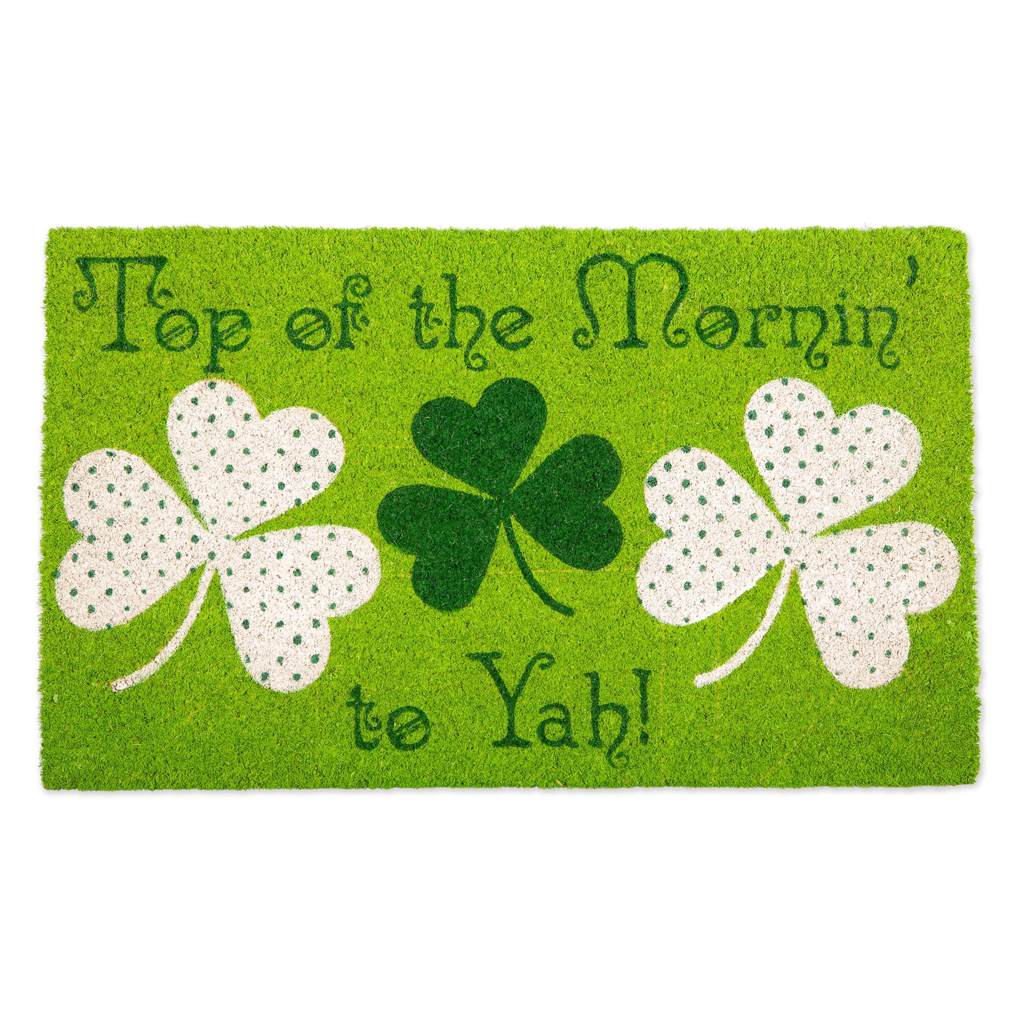 Green and White Coir Shamrock Outdoor Doormat, 18x30