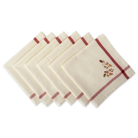 Natural Embroidered Fall Leaves Bordered Napkin (Set of 6)