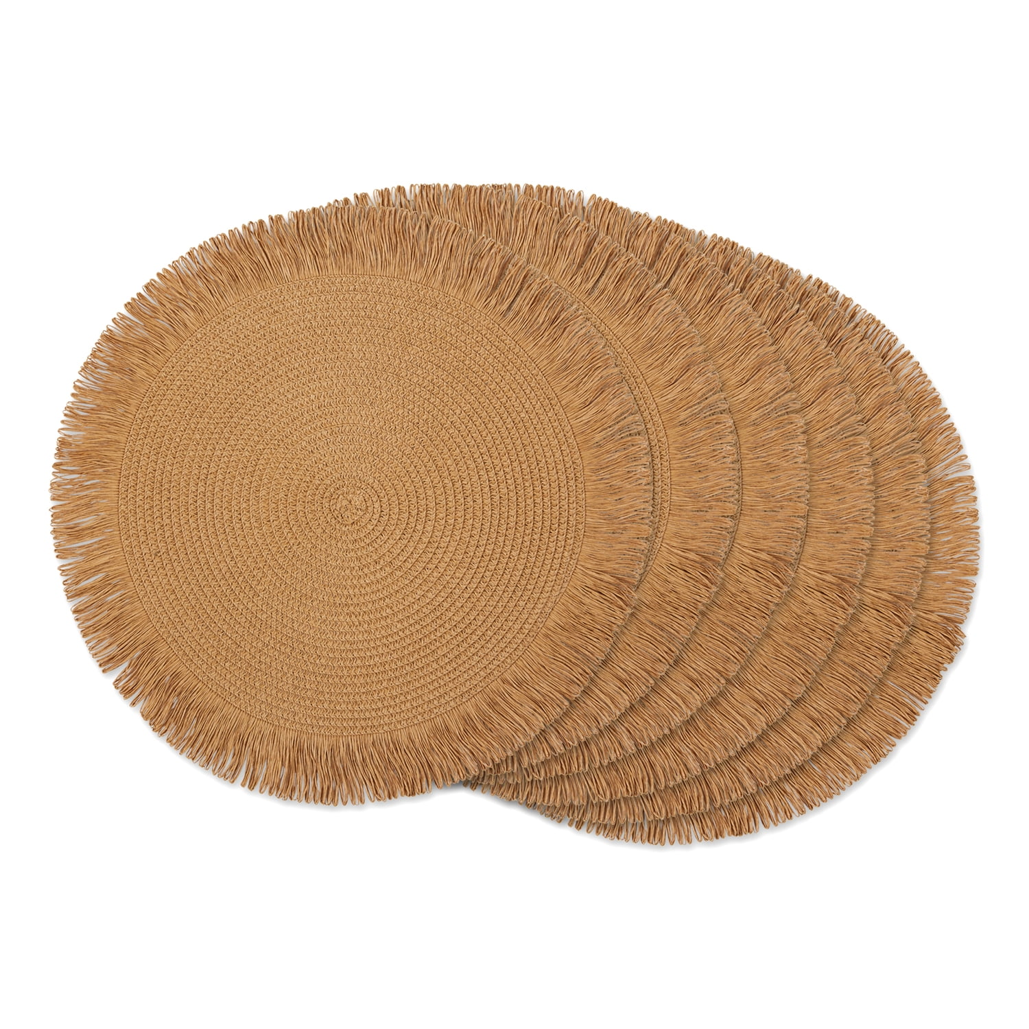 Natural Fringe Woven Polyester Round Placemats Set of 6