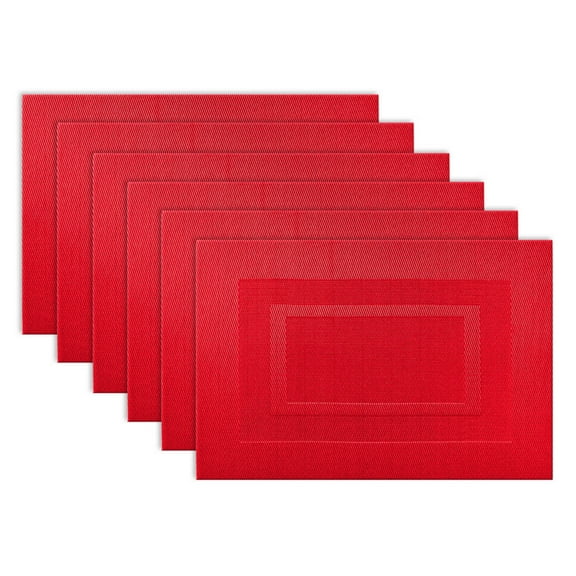 DII Natural Pvc Doubleframe Placemat (Set of 6)-Color:Tango Red,Quantity:Set of 6