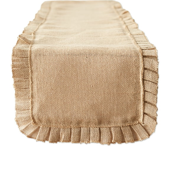 Natural Ruffle Trim Jute Table Runner, 14x108 inch