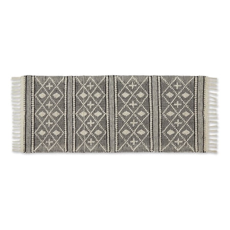 Natural and Black Diamond Textured Hand-Loomed Runner 2Ft 3Inx6Ft