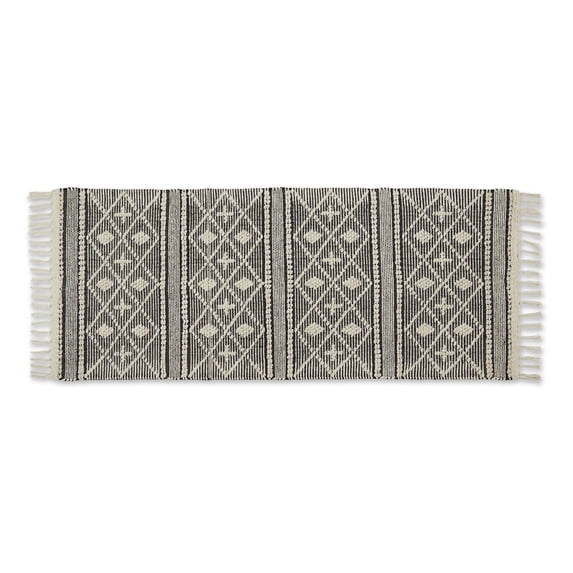 Natural and Black Diamond Textured Hand-Loomed Runner 2Ft 3Inx6Ft