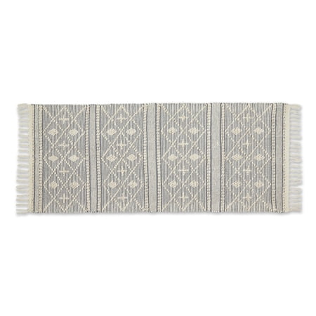DII Natural and Gray Diamond Textured Hand-Loomed Cotton Runner 2Ft 3in x 6Ft