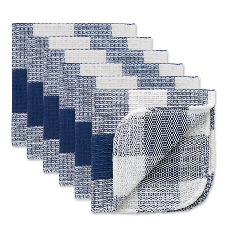 DII Nautical Blue Buffalo Check Scrubber Dishcloth Set of 6