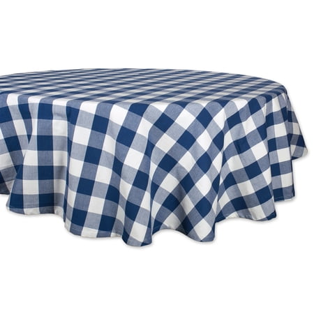 DII Navy Buffalo Check Tablecloth 70 Round, 100% Cotton