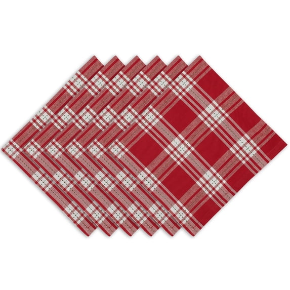 Contemporary Home Living Set of 6 20" x 20" Red and White Natural Sprig Dobby Napkins
