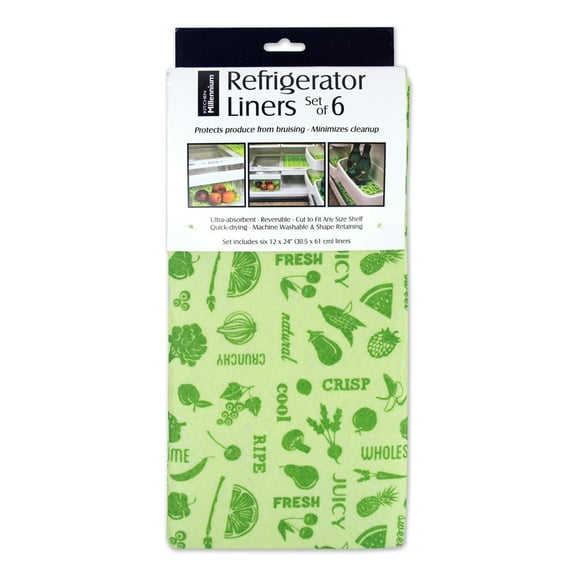 DII Non Adhesive Cut to Fit Machine Washable Fridge Liner For Drawers, Bins, Trays, Protect Produce, Set of 6, 12 x 24" - Green