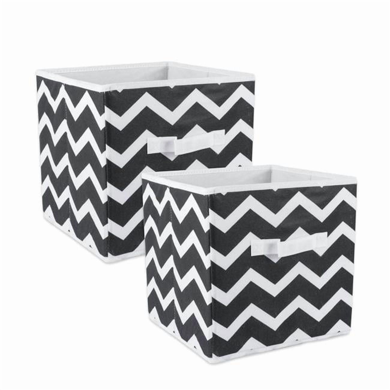 DII 11" Square Nonwoven Polyester Cube Chevron Storage Bin in Black (Set of 2)