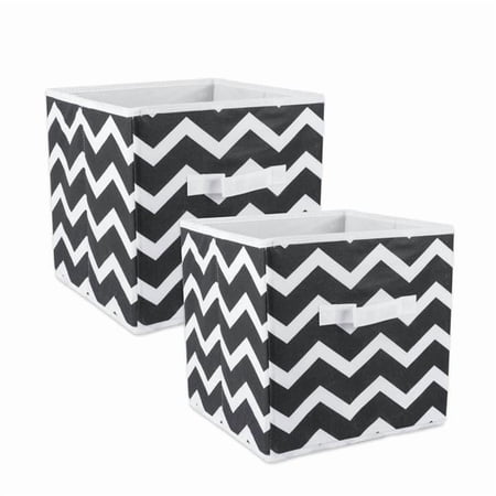 DII 11" Square Nonwoven Polyester Cube Chevron Storage Bin in Black (Set of 2)