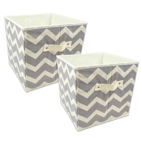 Set of 2 Gray Nonwoven Polyester Cube Storage Bin with Chevron Design 13"