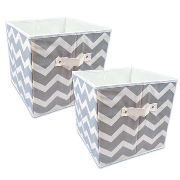 Contemporary Home Living Set of 2 Gray Nonwoven Polyester Cube Storage Bin with Chevron Design 11"