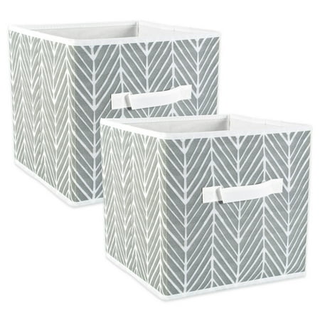 DII 11" Square Polyester Cube Herringbone Storage Bin in Gray (Set of 2)