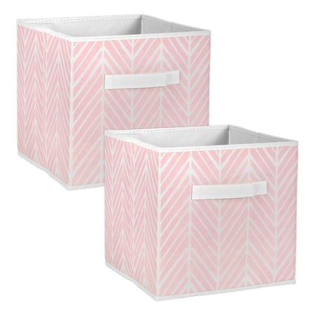 DII 11" Square Polyester Cube Herringbone Storage Bin in Mauve Pink (Set of 2)