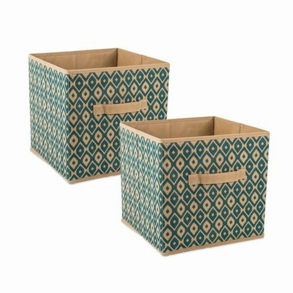 DII Non Woven Polyester Storage Bin, Ikat, Green, Set of 2