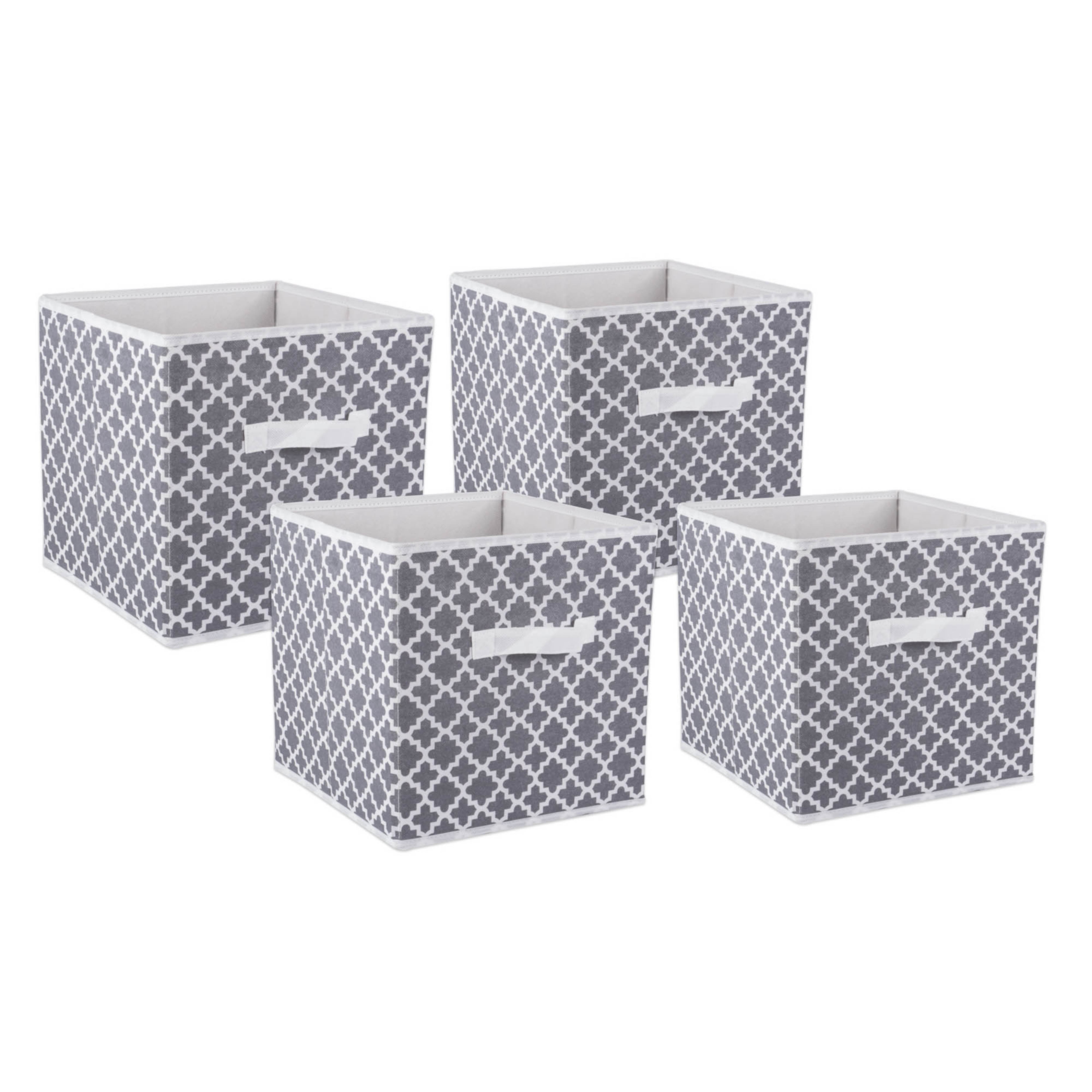 DII 11" Square Polyester Cube Lattice Storage Bin in Gray (Set of 4)