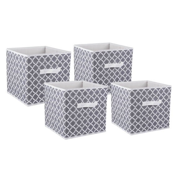 DII 11" Square Polyester Cube Lattice Storage Bin in Gray (Set of 4)