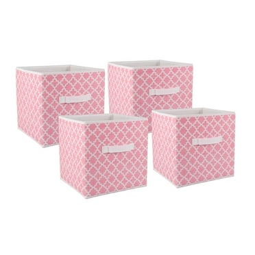 DII Non Woven Polyester Storage Bin, Lattice, Pink Sorbet, Small Set of 4