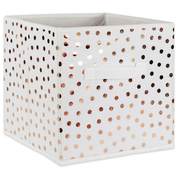 DII Non Woven Polyester Storage Bin, Polka Dot, White & Copper, Large Set of 2