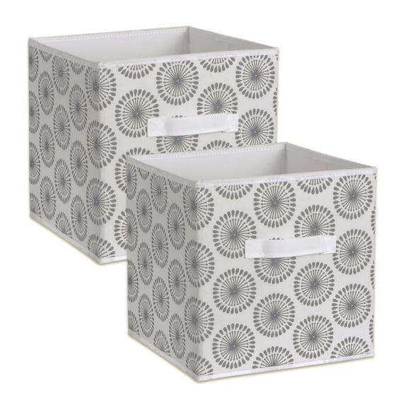 Contemporary Home Living Set of 2 Gray Nonwoven Polyester Cube Storage Bin with Starburst Design 11"