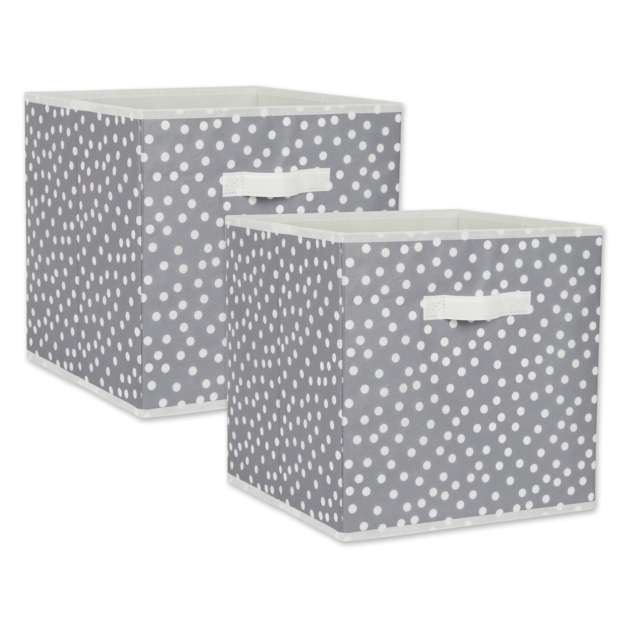 Gray and White Polka Dot Fabric Collapsible Storage Cubes, Set of 2