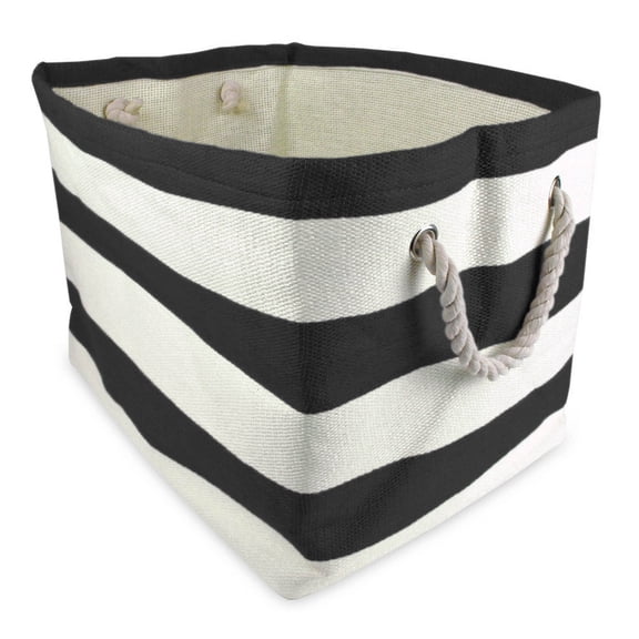 Contemporary Home Living Small Striped Rectangular Paper Storage Bin - 11" - Black and White