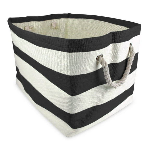 11" Black and White Striped Rectangular Paper Storage Bin