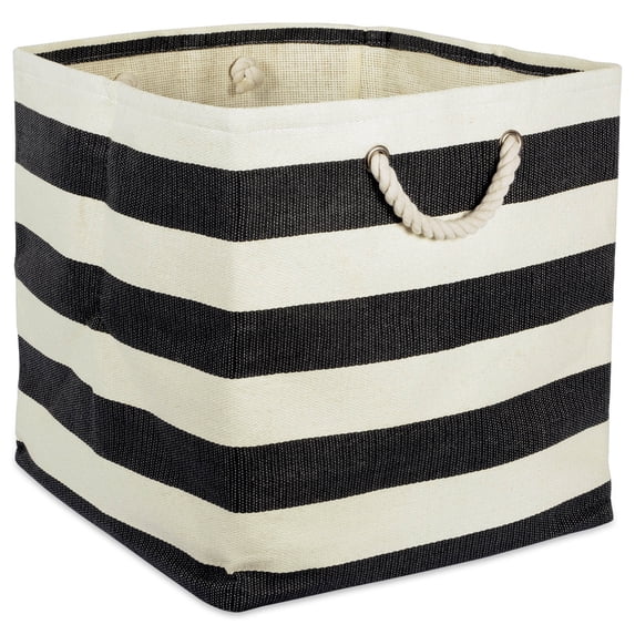 DII Square Modern Style Paper Stripe Cube Storage Bin in Black