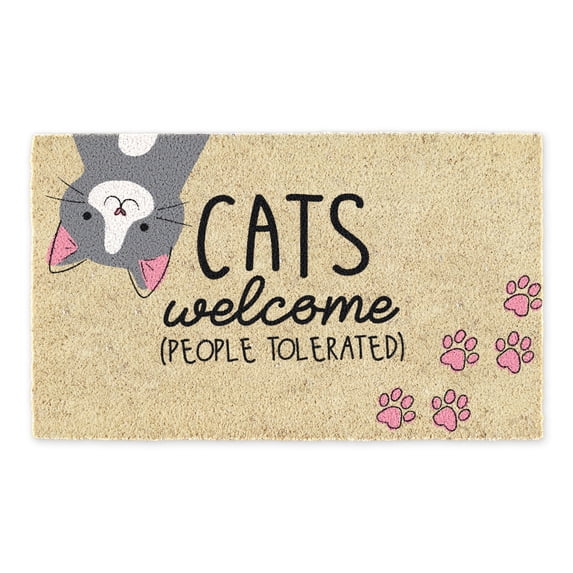 DII Pet Print Collection Natural Coir Doormat, 17x29", Cats Welcome