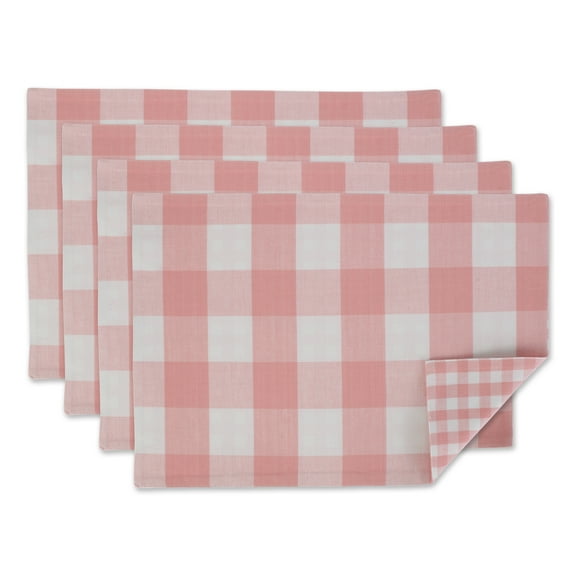 DII Pink & White Reversible Gingham Check Placemat Set, 4 Pieces