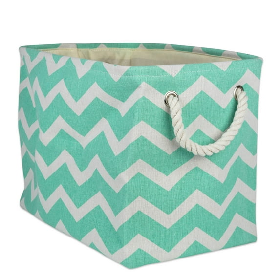DII Polyester Container with Handles, Chevron Storage Bin, Large, Aqua