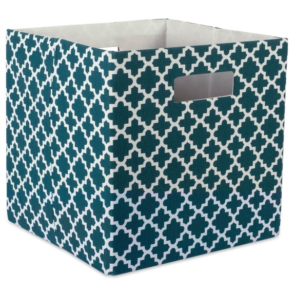 Design Imports Polyester Cube Lattice Teal Square, 11"x11"x11", 100% Polyester, Blue