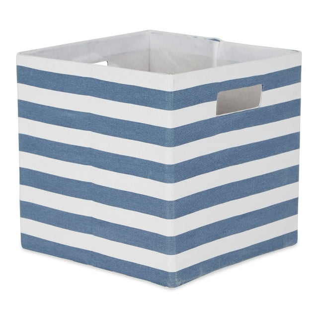 DII Collapsible Hard Sided Large Bin, Stripe, French Blue, 13x13x13"