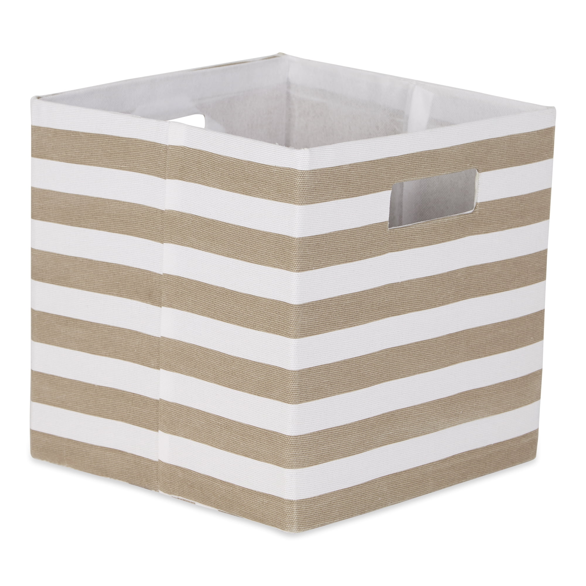 Stone and White Striped Polyester Storage Cube 13x13x13