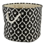 Contemporary Home Living 12" Black and White Decorative Round Small Lattice Paw Pet Storage Bin