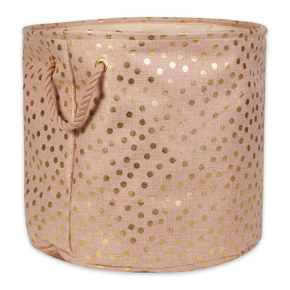 DII Polyester Storage Bin, Gold Metallic with Handles, Large Round, Millennial Pink