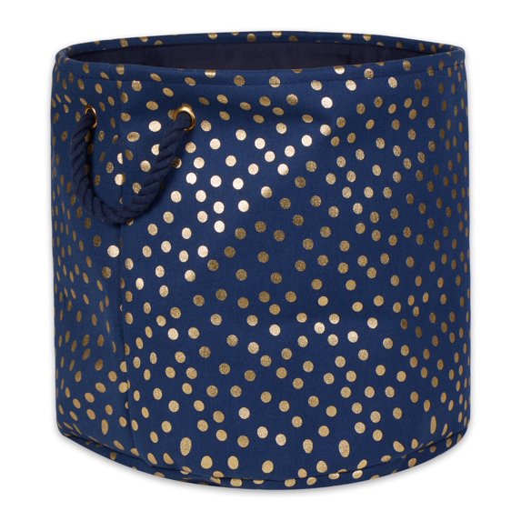 Polyester Bin Dots Gold-Nautical Blue Round Large 15x16x16