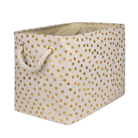 DII Polyester Storage Bin, Gold Metallic with Handles, Medium, Natural Off-White